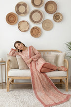 Rimal by UK Vol-61 3PC Unstitched Embroidered Lawn Suit (Peach)