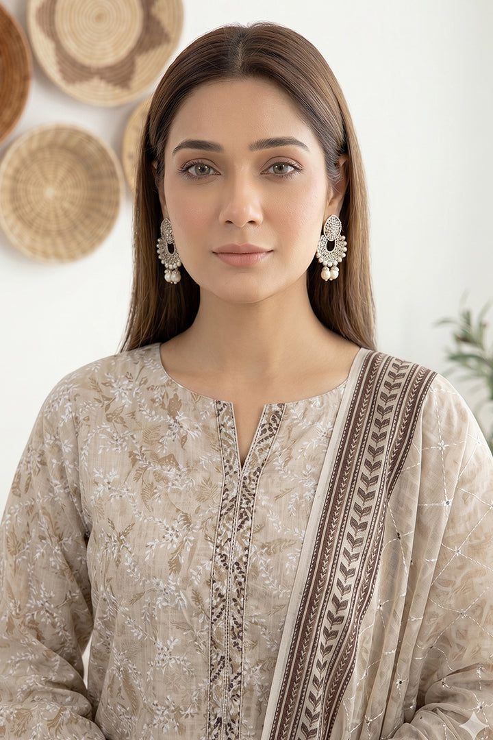 Rimal by UK Vol-61 3PC Unstitched Embroidered Lawn Suit (Light Brown)