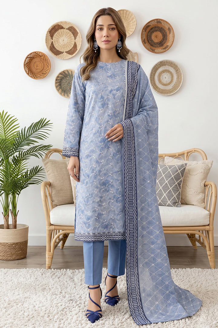 Rimal by UK Vol-61 3PC Unstitched Embroidered Lawn Suit (Blue)