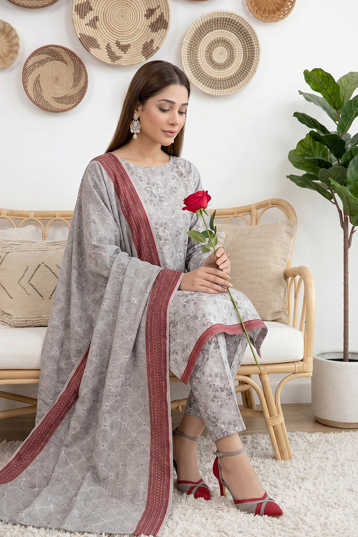 Rimal by UK Vol-61 3PC Unstitched Embroidered Lawn Suit (Silver)