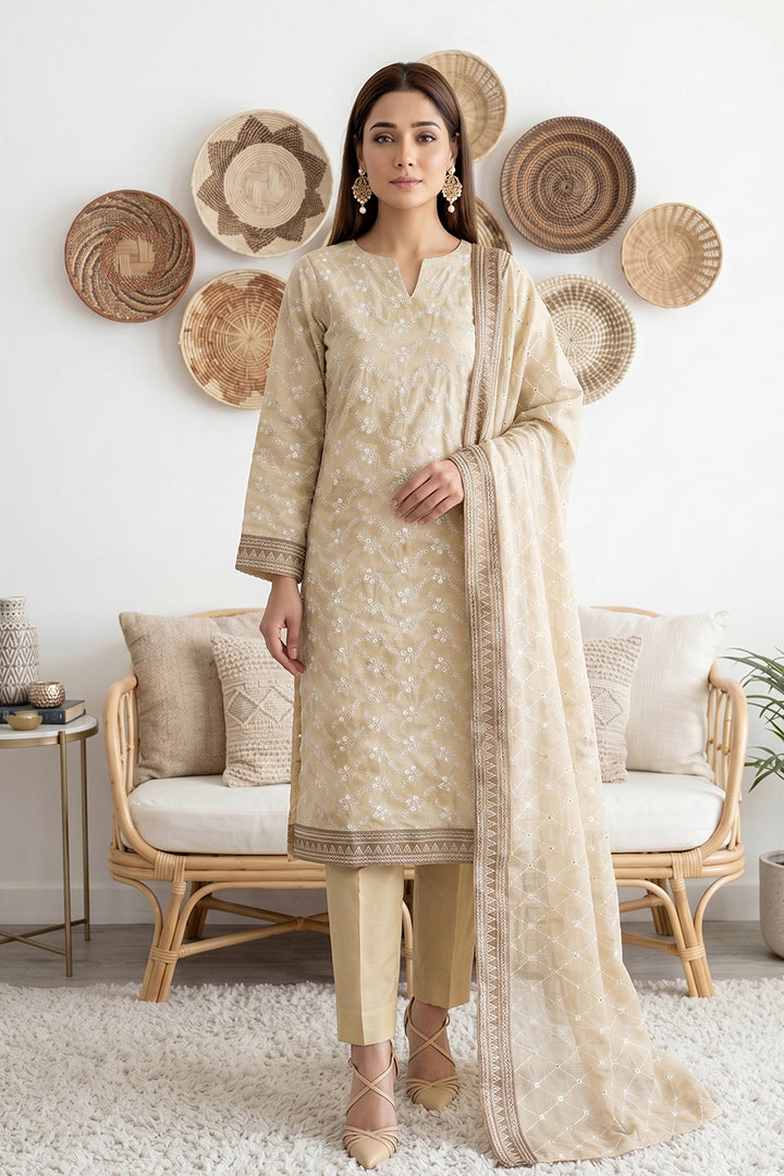 Rimal by UK Vol-61 3PC Unstitched Embroidered Lawn Suit (Cream)