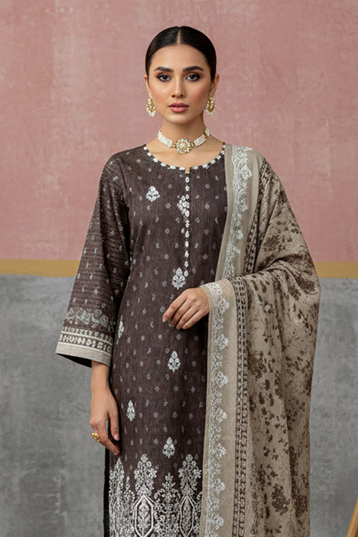 KIJI by Rimal Vol-119 3PC Unstitched Embroidered Lawn Suit (Dark Brown)