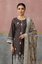 KIJI by Rimal Vol-119 3PC Unstitched Embroidered Lawn Suit (Dark Brown)