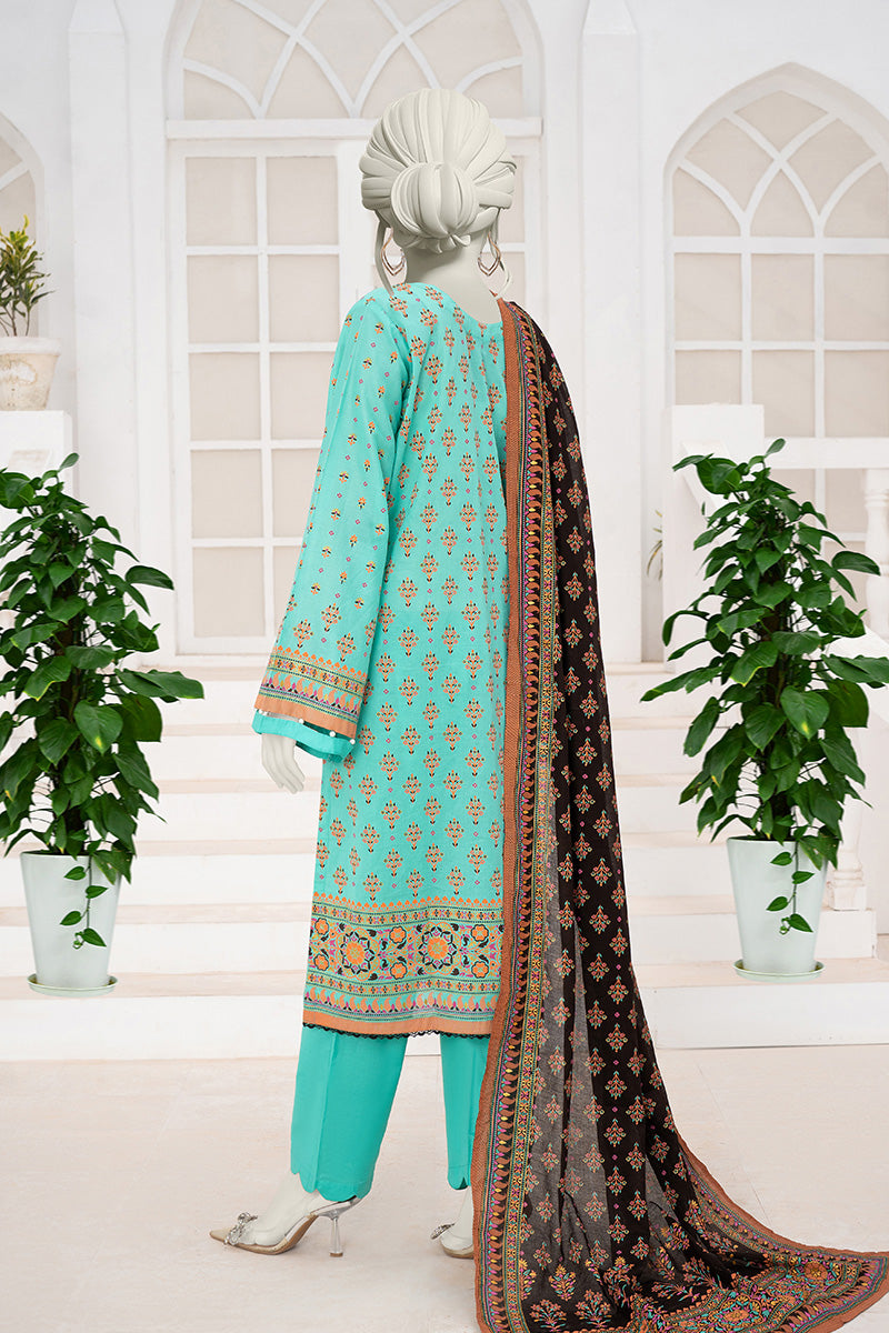 Inaya By KBC Fashion - 3PC Unstitched Printed Lawn Suit (Ice Green & Black)
