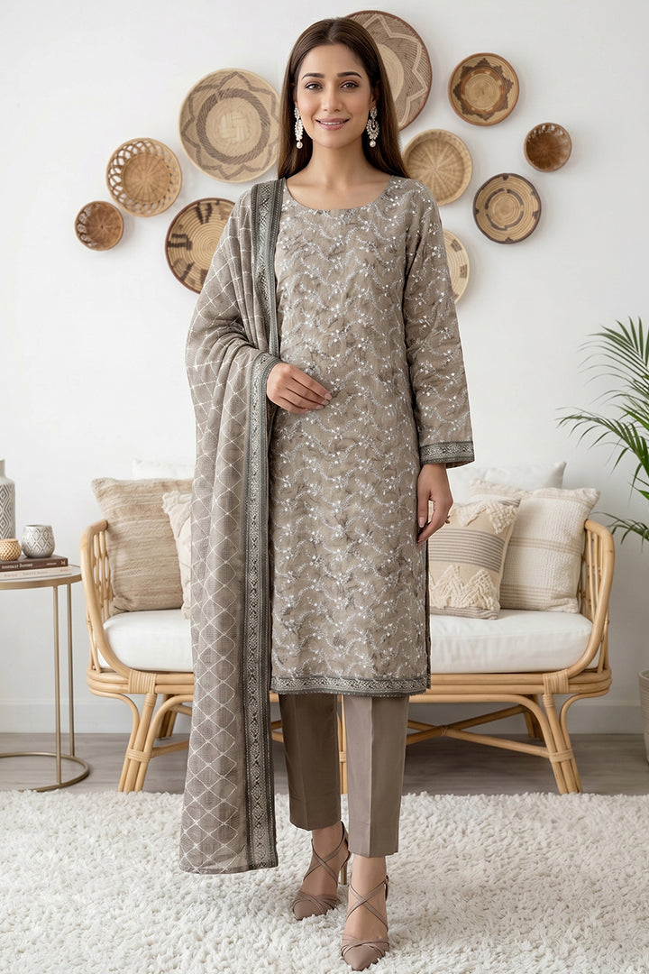 Rimal by UK Vol-61 3PC Unstitched Embroidered Lawn Suit (Rust Brown)