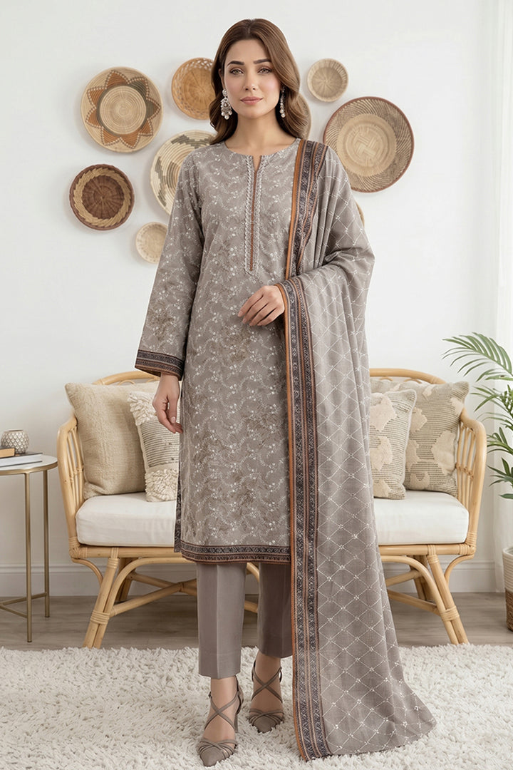 Rimal by UK Vol-61 3PC Unstitched Embroidered Lawn Suit (Gray)