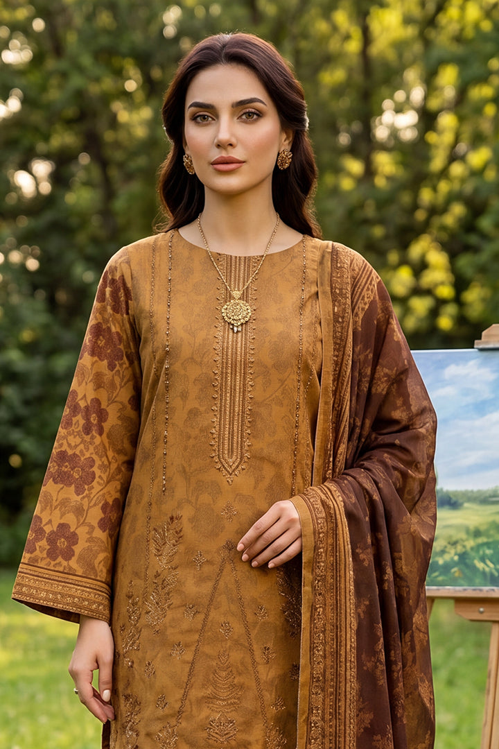 Rimal by UK Vol-41 3PC Unstitched Embroidered Lawn Suit (Brown)
