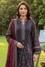 Rimal by UK Vol-41 3PC Unstitched Embroidered Lawn Suit (Navy)
