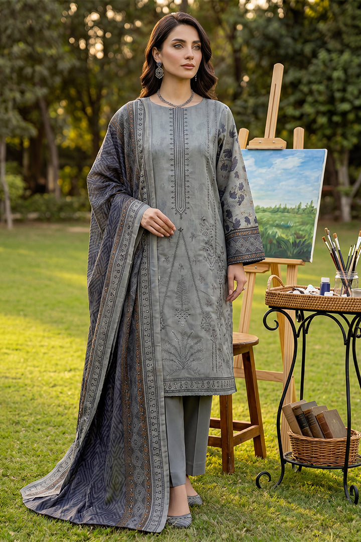 Rimal by UK Vol-41 3PC Unstitched Embroidered Lawn Suit (Grey)