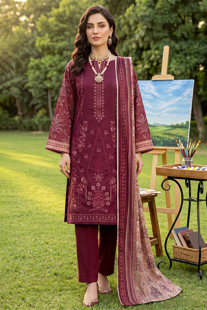 Rimal by UK Vol-41 3PC Unstitched Embroidered Lawn Suit (Red)