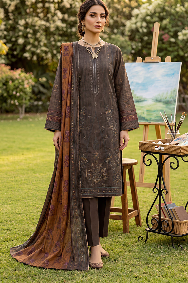 Rimal by UK Vol-41 3PC Unstitched Embroidered Lawn Suit (Brown)