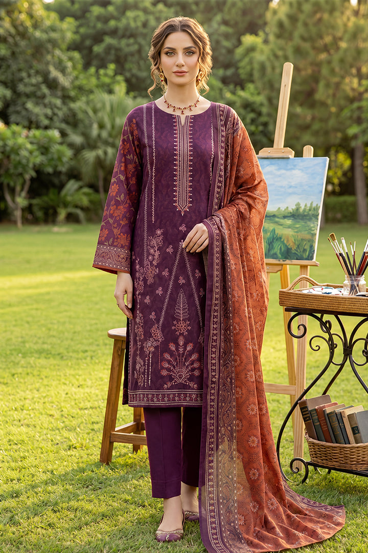 Rimal by UK Vol-41 3PC Unstitched Embroidered Lawn Suit (Purple)