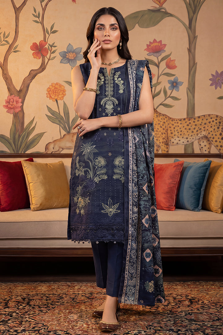 Rimal by UK Vol-22 3PC Unstitched Embroidered Lawn Suit (Blue)