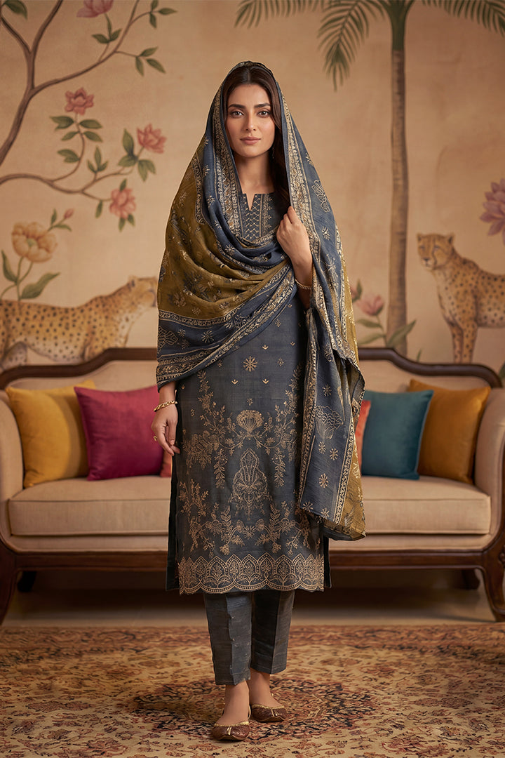 Rimal by UK Vol-22 3PC Unstitched Embroidered Lawn Suit (Charcoal)