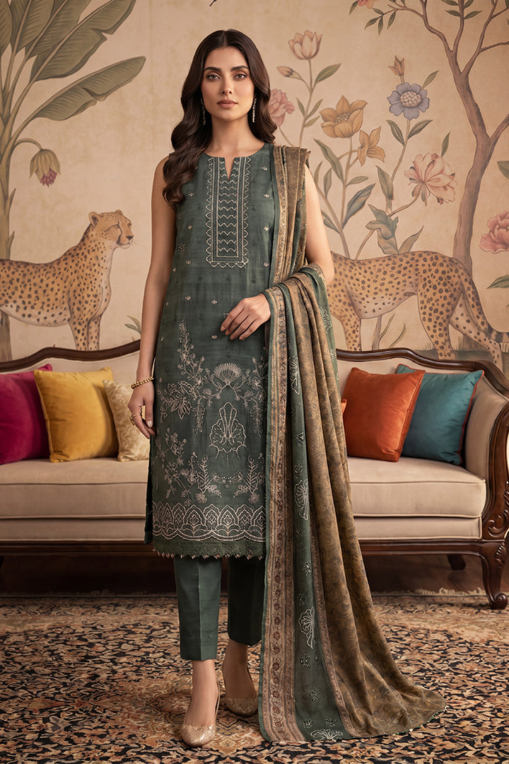 Rimal by UK Vol-22 3PC Unstitched Embroidered Lawn Suit (Emerald Green)