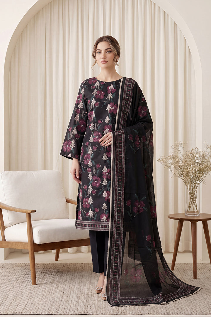 Rimal by UK Vol-65 3PC Unstitched Embroidered Lawn Suit (Black)