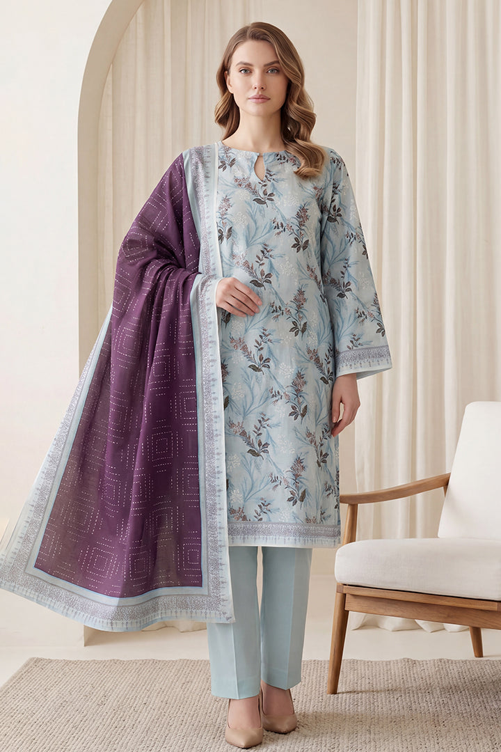 Rimal by UK Vol-65 3PC Unstitched Embroidered Lawn Suit (Light Blue)