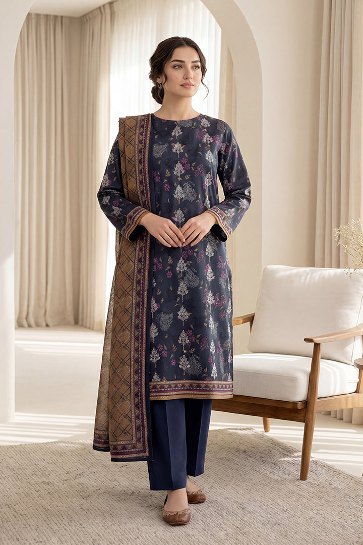 Rimal by UK Vol-65 3PC Unstitched Embroidered Lawn Suit (Navy Blue)