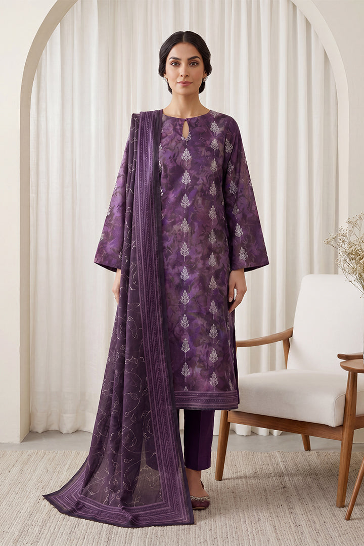 Rimal by UK Vol-65 3PC Unstitched Embroidered Lawn Suit (Dark Purple)