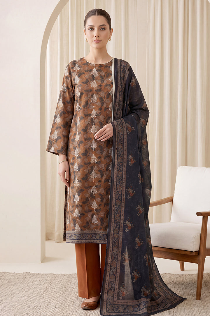 Rimal by UK Vol-65 3PC Unstitched Embroidered Lawn Suit (Brown)