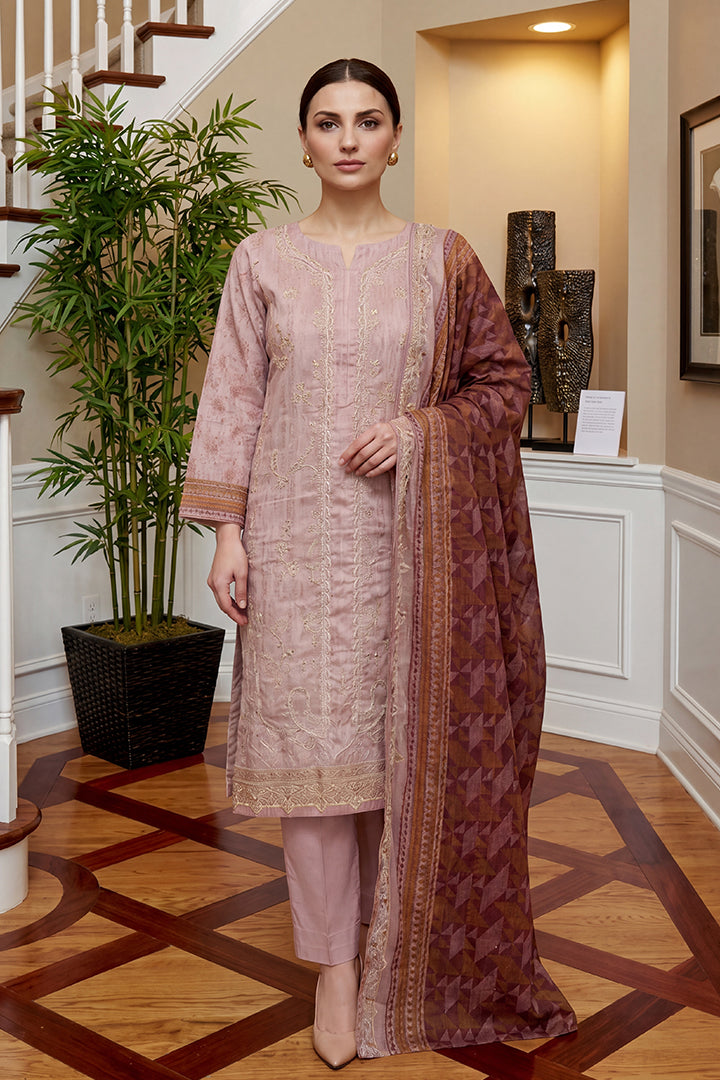 Rimal by UK Vol-46 3PC Unstitched Embroidered Lawn Suit (Pink)