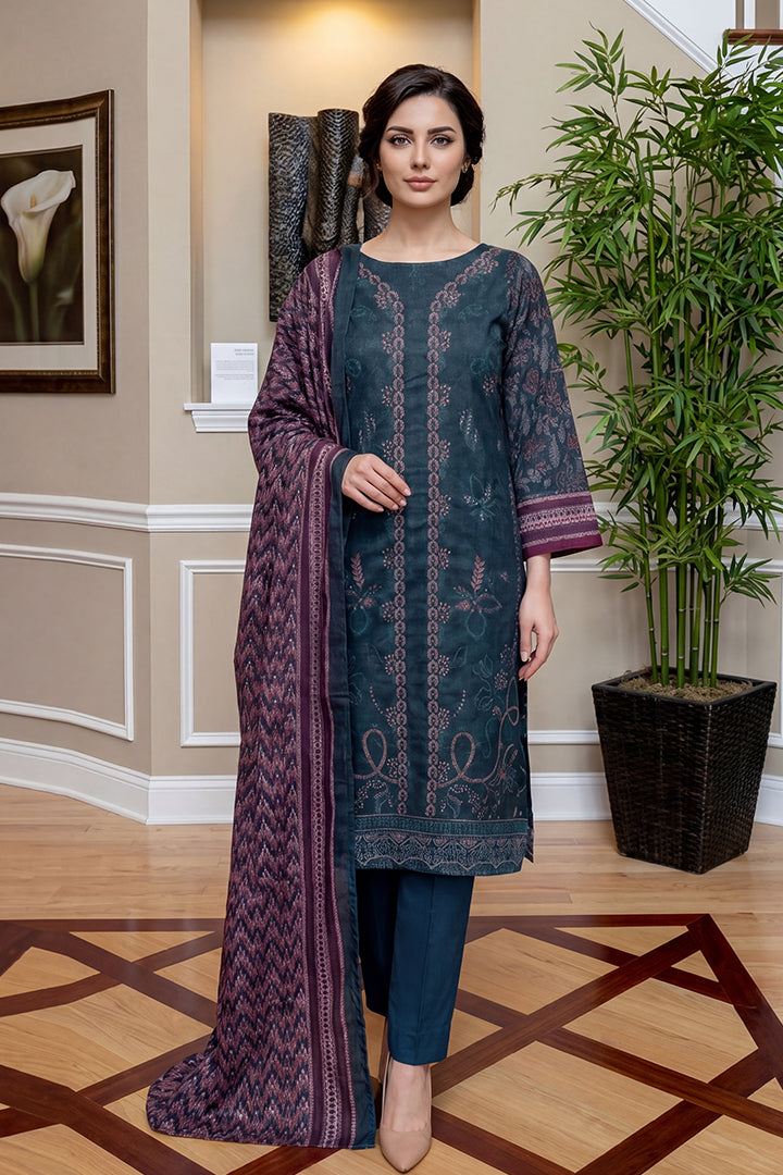 Rimal by UK Vol-46 3PC Unstitched Embroidered Lawn Suit (Navy)