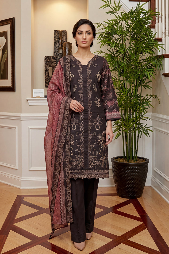 Rimal by UK Vol-46 3PC Unstitched Embroidered Lawn Suit (Maroon)