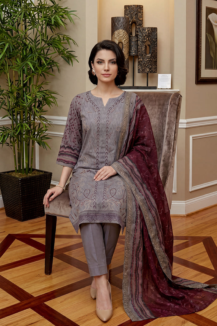 Rimal by UK Vol-46 3PC Unstitched Embroidered Lawn Suit (Grey)