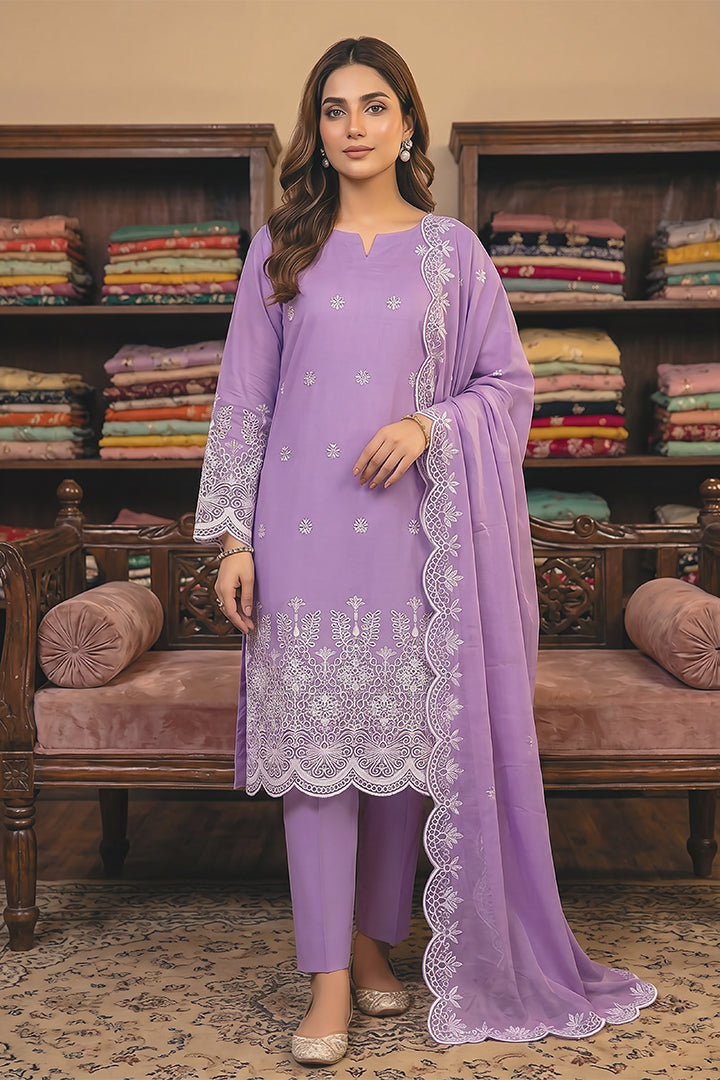 Rimal by UK Vol-48 3PC Unstitched Schiffli Embroidered Lawn Suit (Lavender)