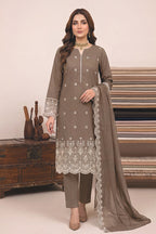Rimal by UK Vol-48 3PC Unstitched Schiffli Embroidered Lawn Suit (Brown)