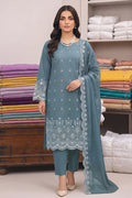 Rimal by UK Vol-48 3PC Unstitched Schiffli Embroidered Lawn Suit (Blue)