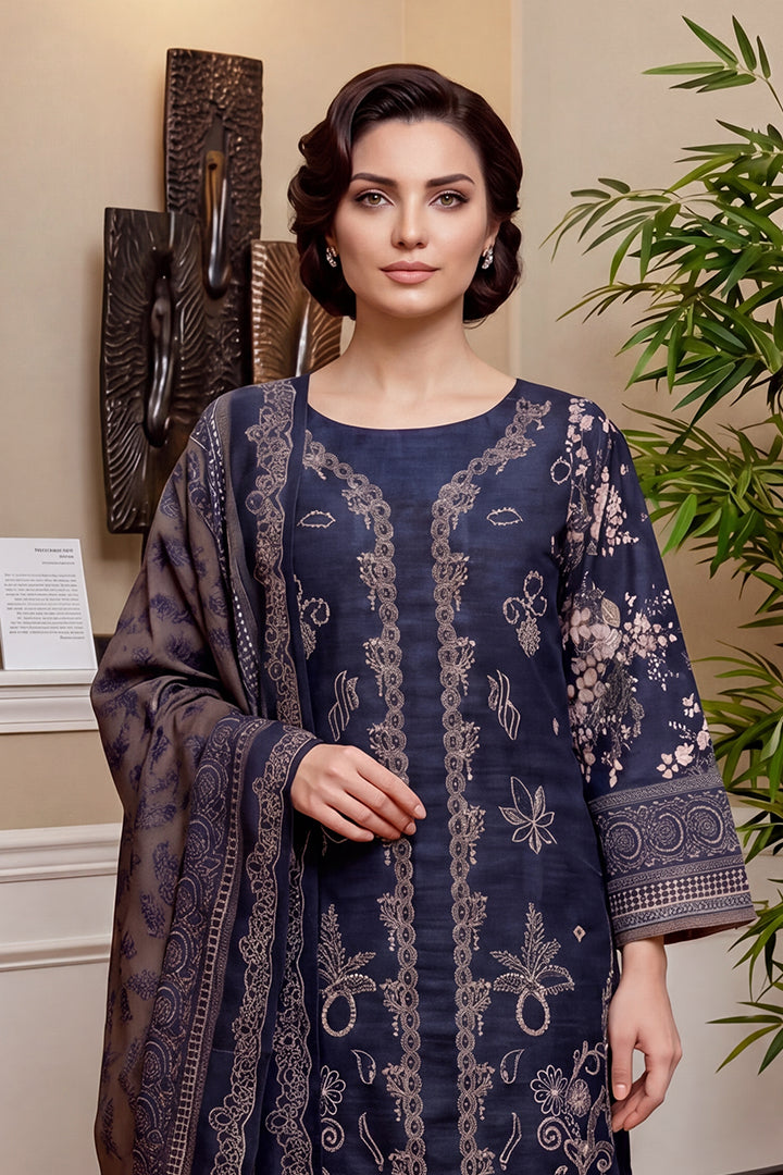 Rimal by UK Vol-46 3PC Unstitched Embroidered Lawn Suit (Blue)