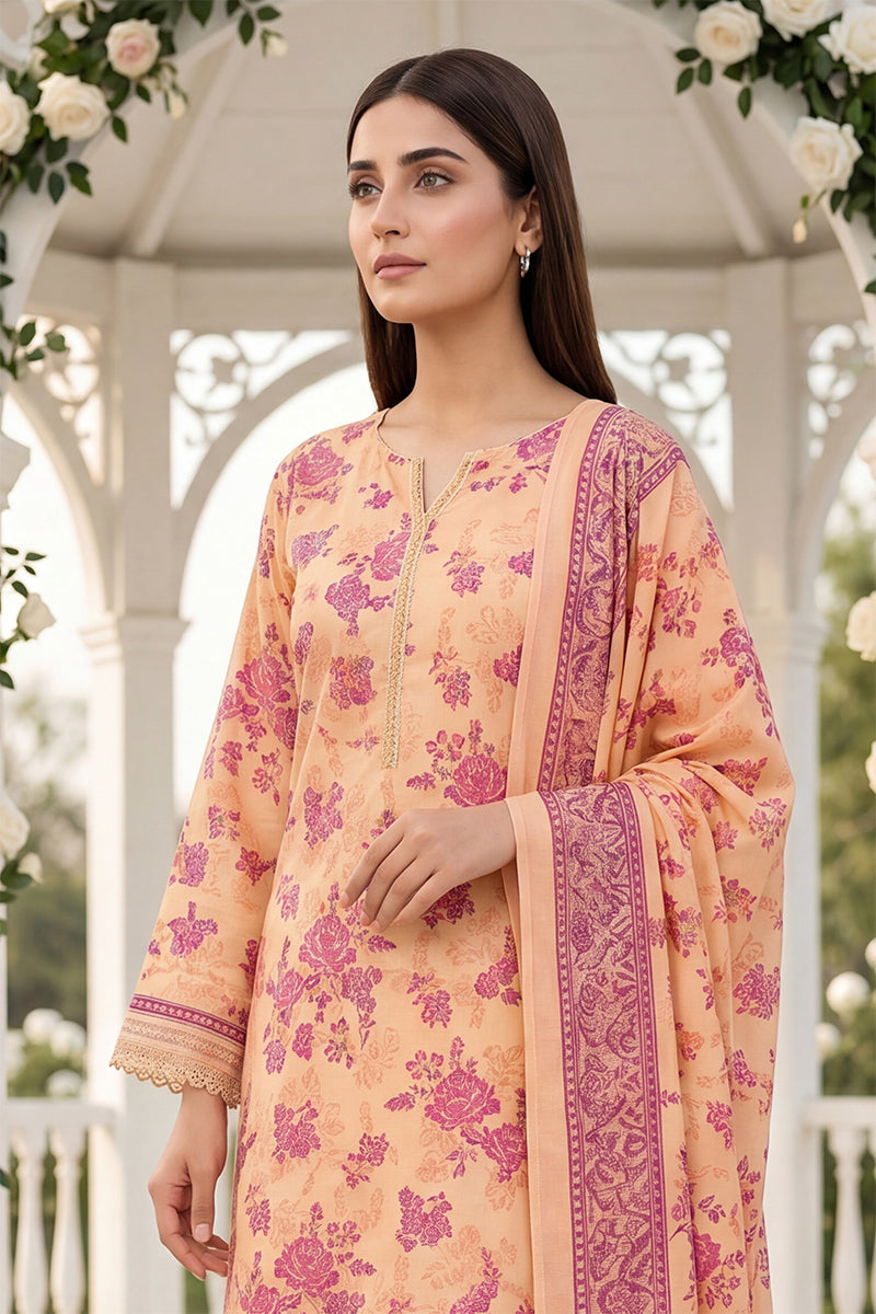 Keyseria by Jaffrani Textile Chapter-8 3PC Unstitched Printed Lawn Suit (Peach)