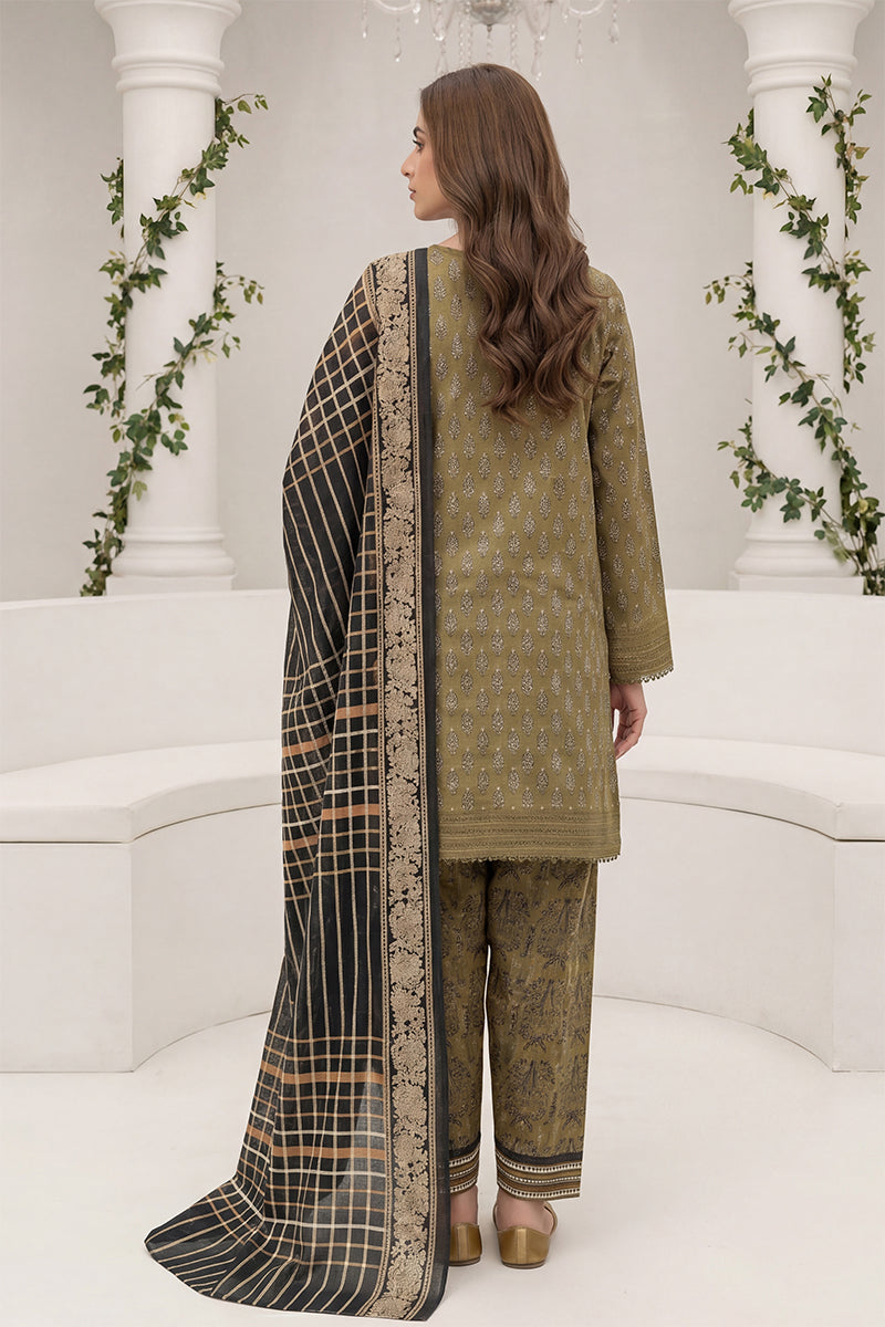 Keyseria by Jaffrani Textile Chapter-8 3PC Unstitched Printed Lawn Suit (Olive Green)