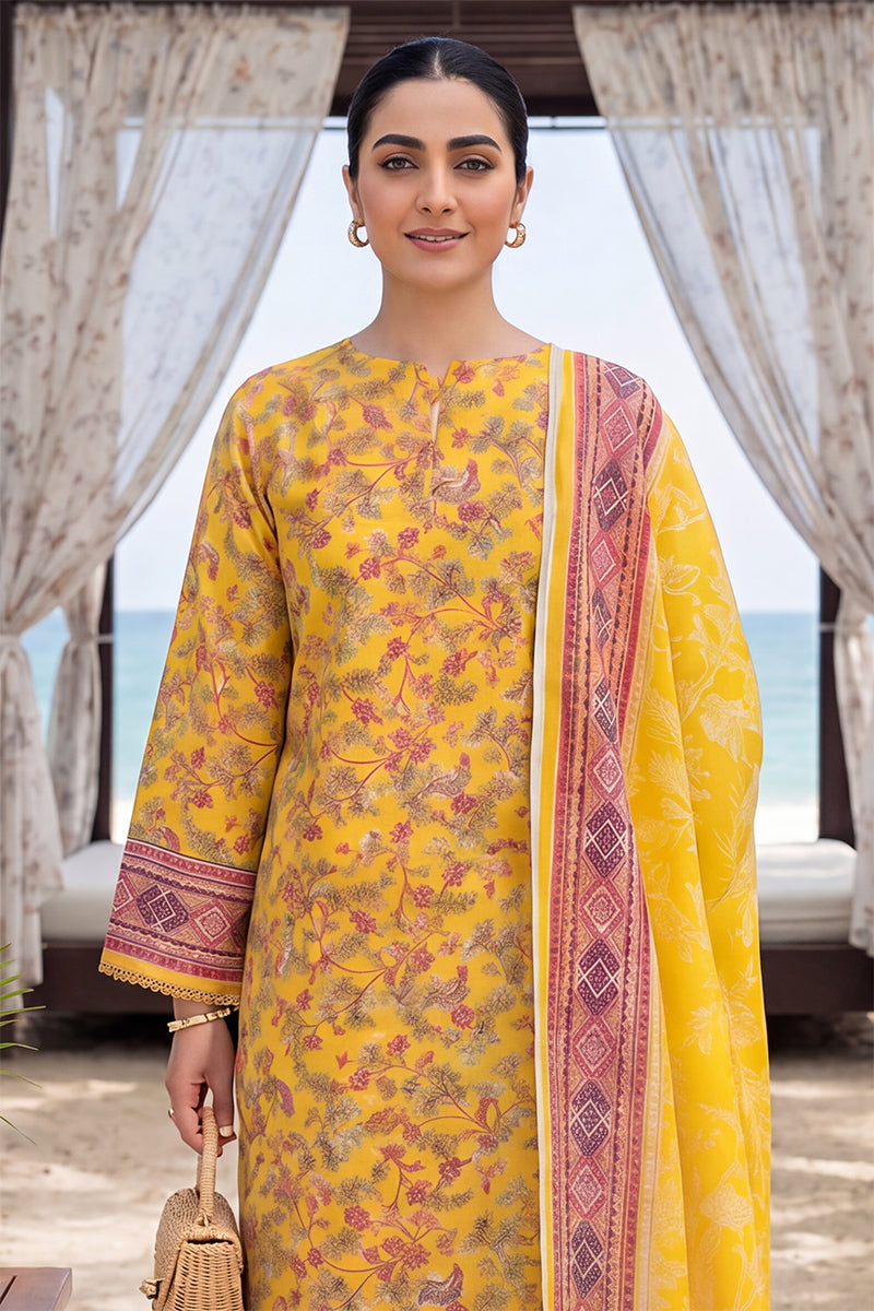 Keyseria by Jaffrani Textile Chapter-8 3PC Unstitched Printed Lawn Suit (Yellow)