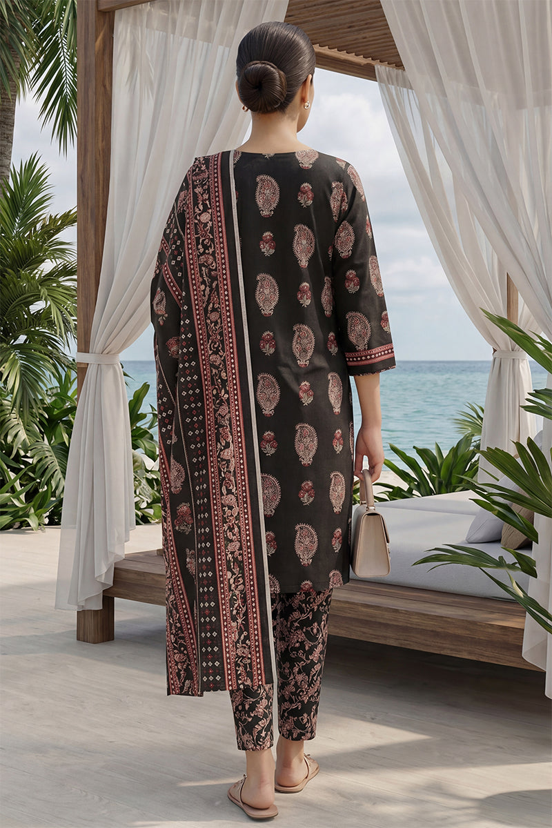 Keyseria by Jaffrani Textile Chapter-8 3PC Unstitched Printed Lawn Suit (Dark Brown)