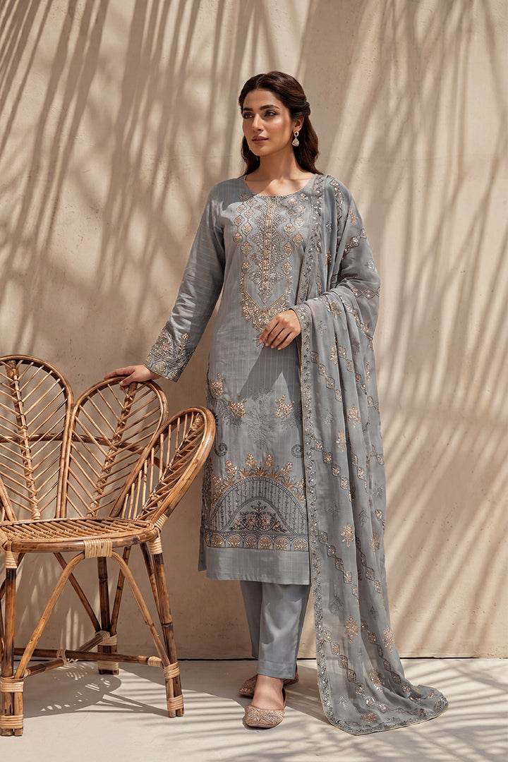 Amira by Breeza Fashion - 3PC Unstitched Embroidered Lawn Suit (Gray)
