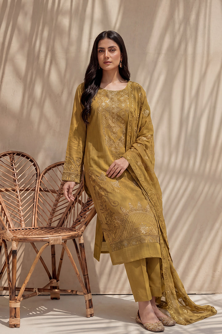 Amira by Breeza Fashion - 3PC Unstitched Embroidered Lawn Suit (Mustard)