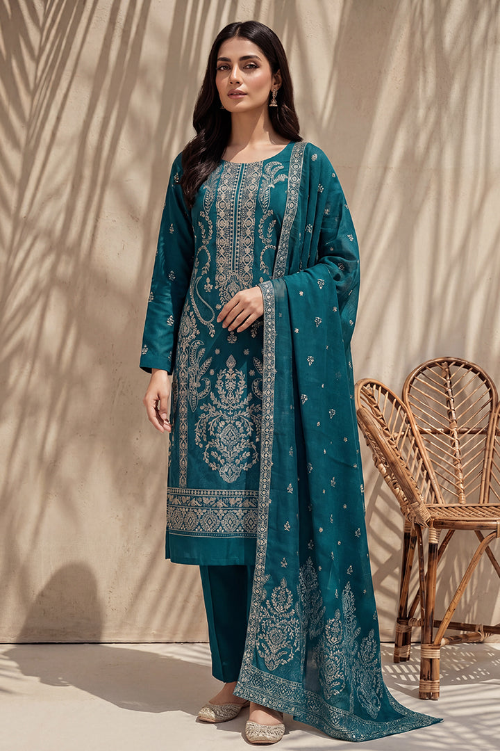 Badshah by Breeza Fashion - 3PC Unstitched Embroidered Lawn Suit (Sea Green)