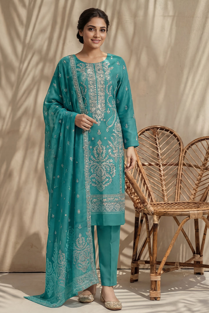 Badshah by Breeza Fashion - 3PC Unstitched Embroidered Lawn Suit (Light Sea Green)