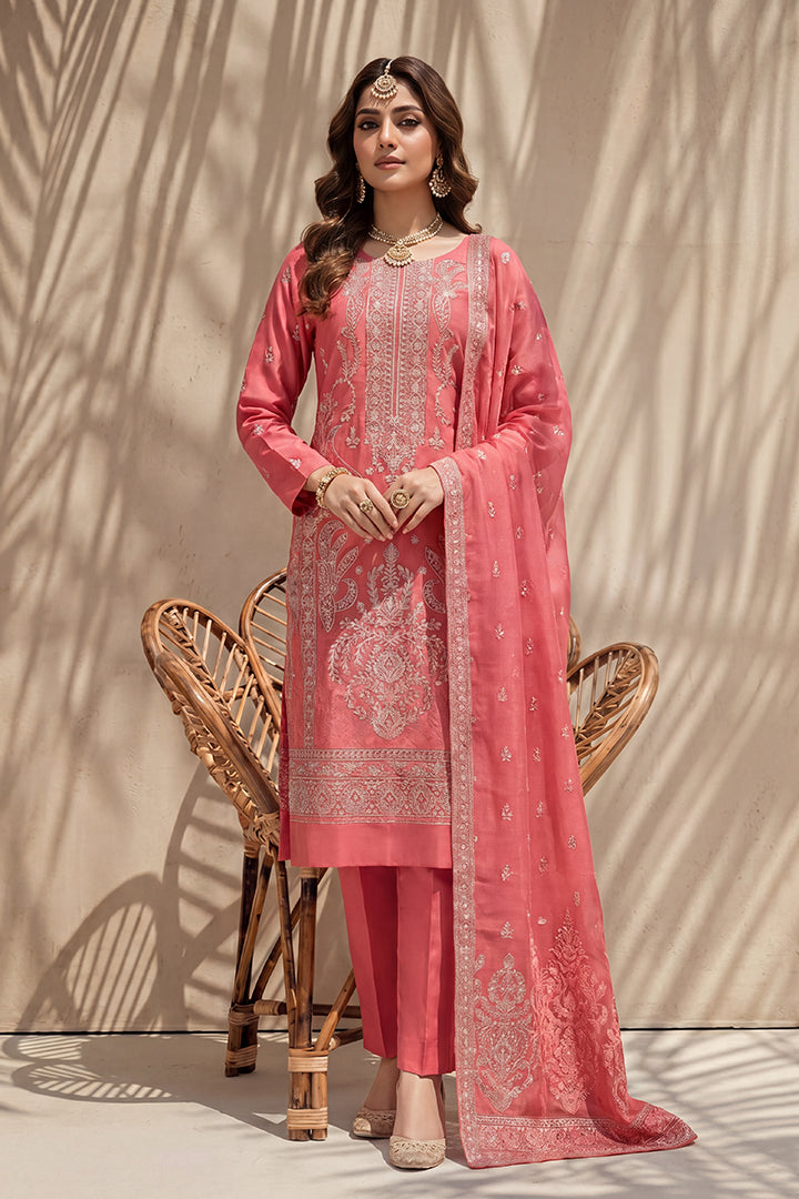 Badshah by Breeza Fashion - 3PC Unstitched Embroidered Lawn Suit (Dark Pink)