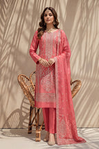 Badshah by Breeza Fashion - 3PC Unstitched Embroidered Lawn Suit (Dark Pink)