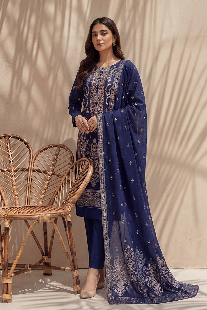 Badshah by Breeza Fashion - 3PC Unstitched Embroidered Lawn Suit (Navy Blue)
