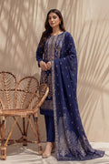 Badshah by Breeza Fashion - 3PC Unstitched Embroidered Lawn Suit (Navy Blue)