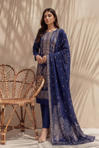 Badshah by Breeza Fashion - 3PC Unstitched Embroidered Lawn Suit (Navy Blue)