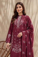 Mahanoor by Breeza Fashion - 3PC Unstitched Embroidered Lawn Suit (Maroon)