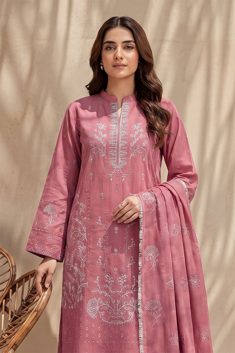 Mahanoor by Breeza Fashion - 3PC Unstitched Embroidered Lawn Suit (Pink)