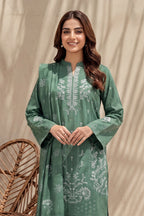 Mughal-E-Azam by Breeza Fashion - 3PC Unstitched Embroidered Lawn Suit (Teal Green)