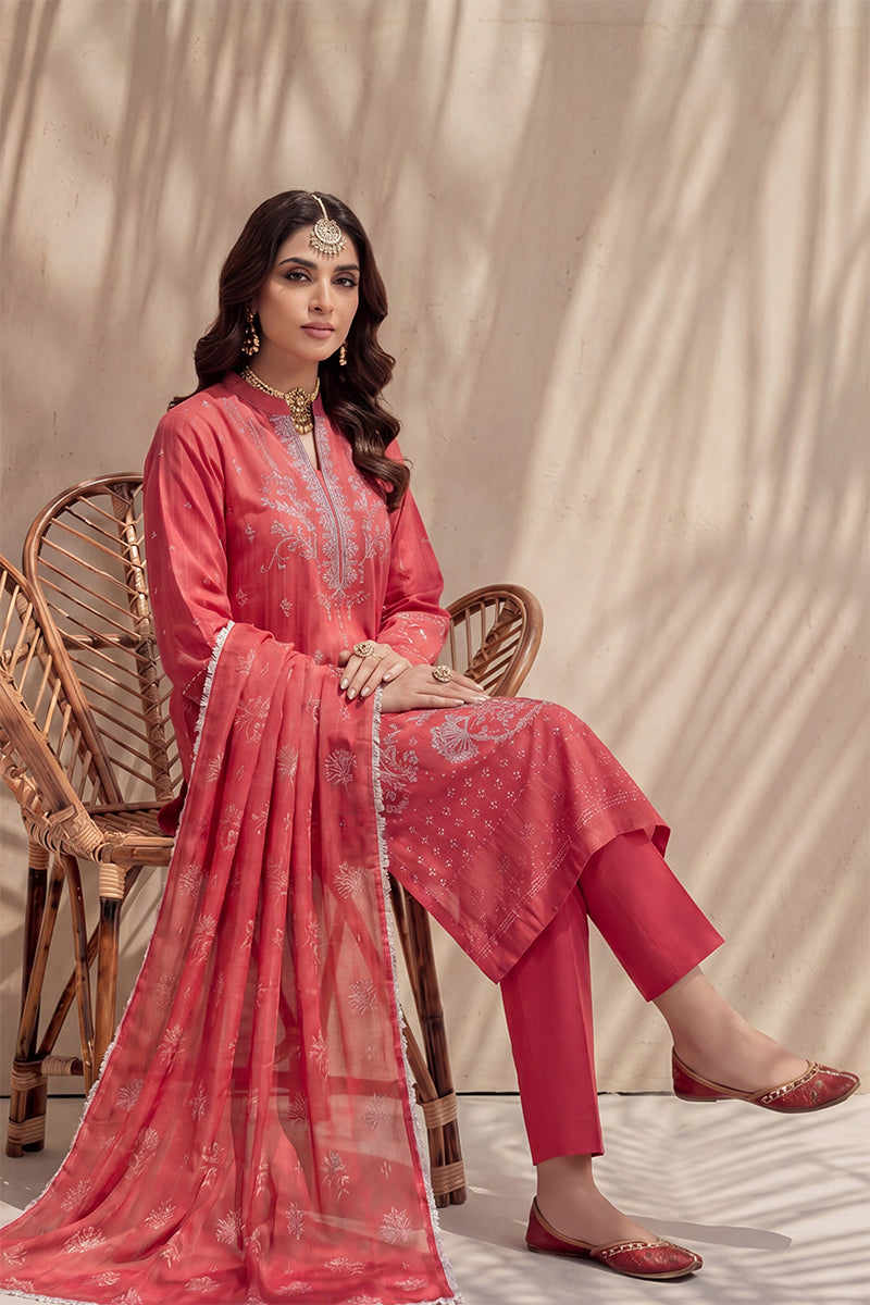 Mahanoor by Breeza Fashion - 3PC Unstitched Embroidered Lawn Suit (Peach)