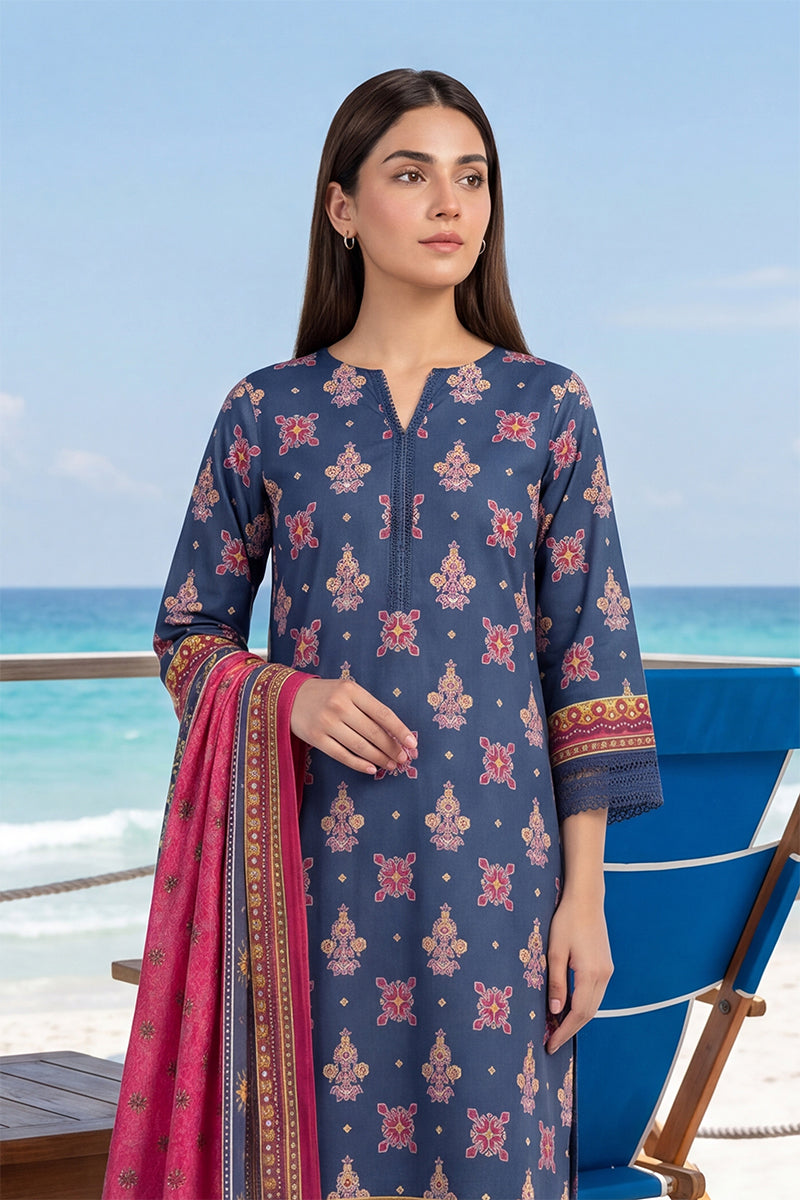 Keyseria by Jaffrani Textile Chapter-8 3PC Unstitched Printed Lawn Suit (Blue)